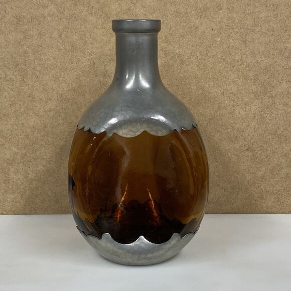 Whiskey Decanter KMD Royal Holland Daalderop Pewter Amber Glass Bottle - Read - Picture 1 of 9
